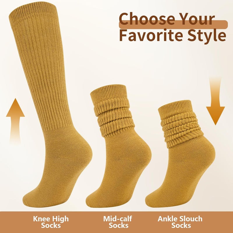 Socksfad Store Slouchy Boot Socks for Women, Soft Knit Scrunch Knee High Long Socks 4 Pairs 6-12 - Image 3